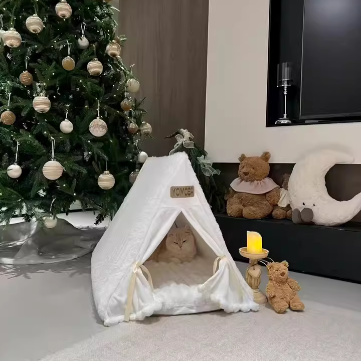 Contemporary Scandinavian Triangular Iron Velvet Fabric Foldable Cat Bed For Living Room & Bedroom