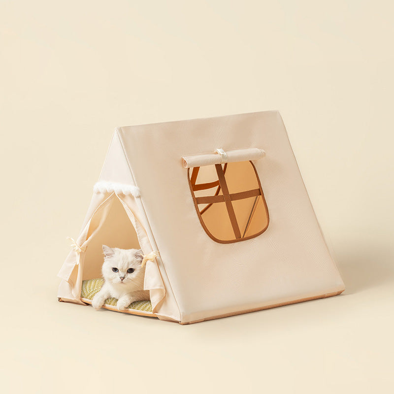 Contemporary Scandinavian Triangular Iron Velvet Fabric Foldable Cat Bed For Living Room & Bedroom