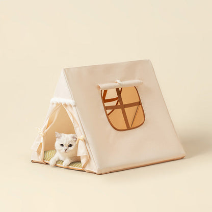 Contemporary Scandinavian Triangular Iron Velvet Fabric Foldable Cat Bed For Living Room & Bedroom