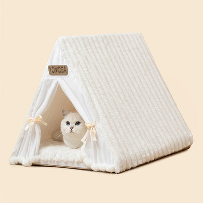 Contemporary Scandinavian Triangular Iron Velvet Fabric Foldable Cat Bed For Living Room & Bedroom