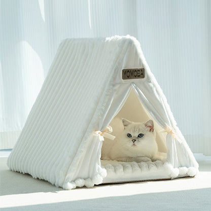 Contemporary Scandinavian Triangular Iron Velvet Fabric Foldable Cat Bed For Living Room & Bedroom