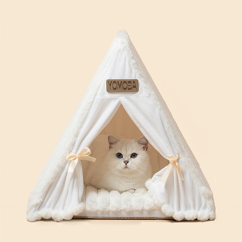 Contemporary Scandinavian Triangular Iron Velvet Fabric Foldable Cat Bed For Living Room & Bedroom