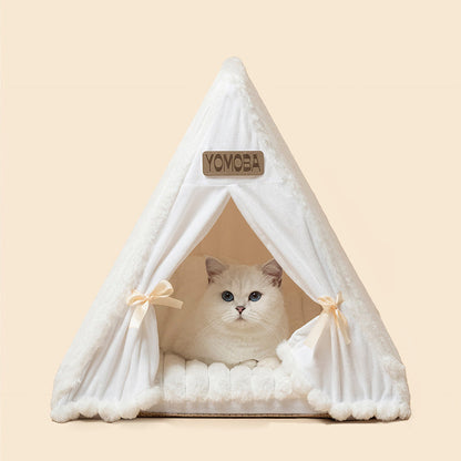 Contemporary Scandinavian Triangular Iron Velvet Fabric Foldable Cat Bed For Living Room & Bedroom