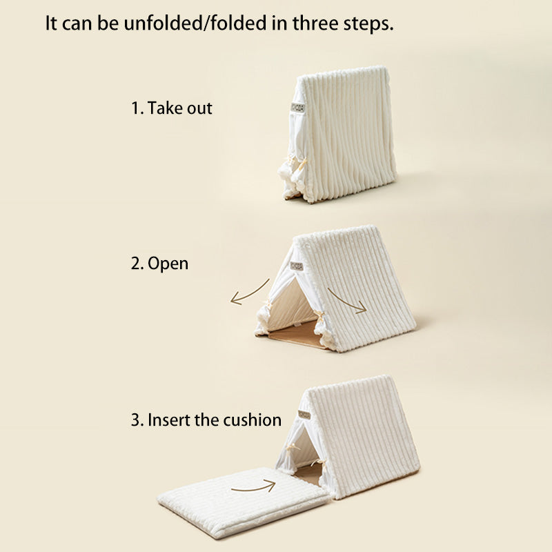 Contemporary Scandinavian Triangular Iron Velvet Fabric Foldable Cat Bed For Living Room & Bedroom