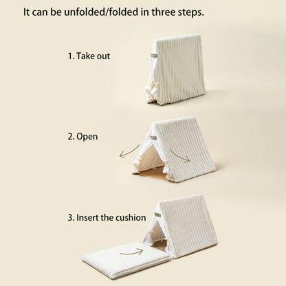 Contemporary Scandinavian Triangular Iron Velvet Fabric Foldable Cat Bed For Living Room & Bedroom