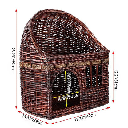 Traditional Farmhouse Half-Round Willow Hemp Rope Handwoven Cat Bed 2-Tier For Bedroom