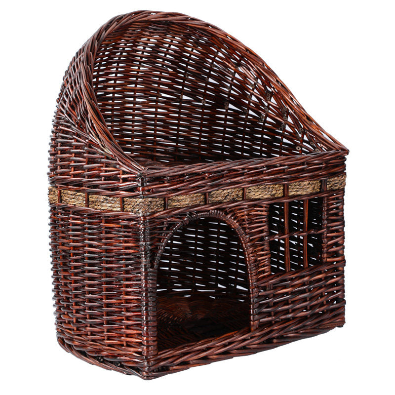 Traditional Farmhouse Half-Round Willow Hemp Rope Handwoven Cat Bed 2-Tier For Bedroom