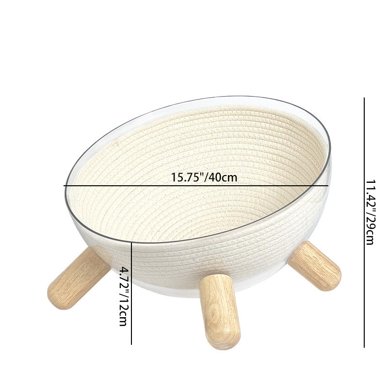 Contemporary Scandinavian Round Rubberwood PET Iron Clear Cat Bed For Bedroom