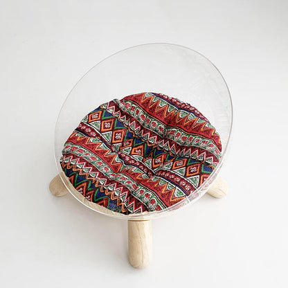 Contemporary Scandinavian Round Rubberwood PET Iron Clear Cat Bed For Bedroom