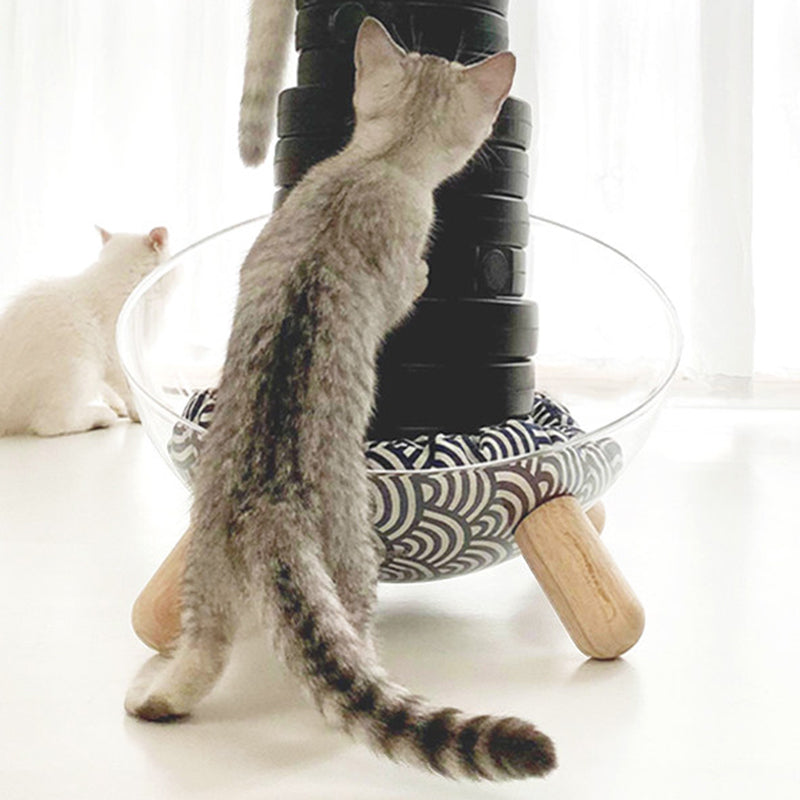 Contemporary Scandinavian Round Rubberwood PET Iron Clear Cat Bed For Bedroom