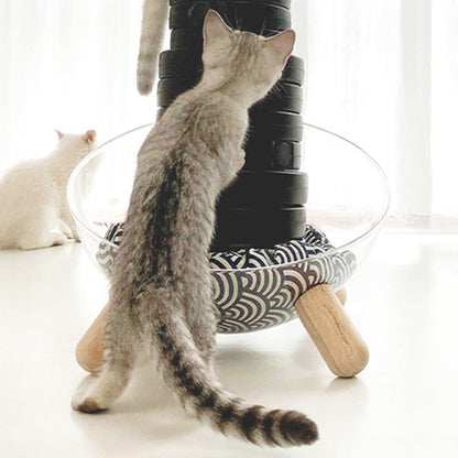 Contemporary Scandinavian Round Rubberwood PET Iron Clear Cat Bed For Bedroom