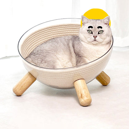 Contemporary Scandinavian Round Rubberwood PET Iron Clear Cat Bed For Bedroom