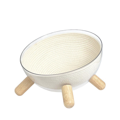 Contemporary Scandinavian Round Rubberwood PET Iron Clear Cat Bed For Bedroom