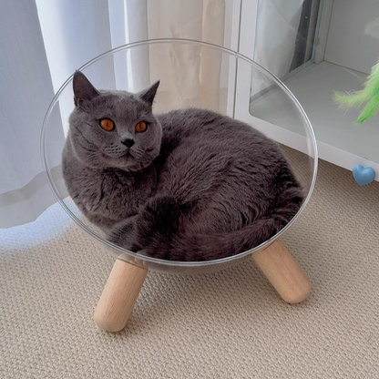 Contemporary Scandinavian Round Rubberwood PET Iron Clear Cat Bed For Bedroom