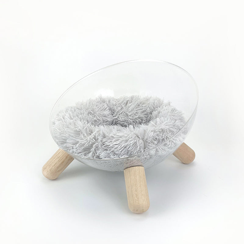Contemporary Scandinavian Round Rubberwood PET Iron Clear Cat Bed For Bedroom