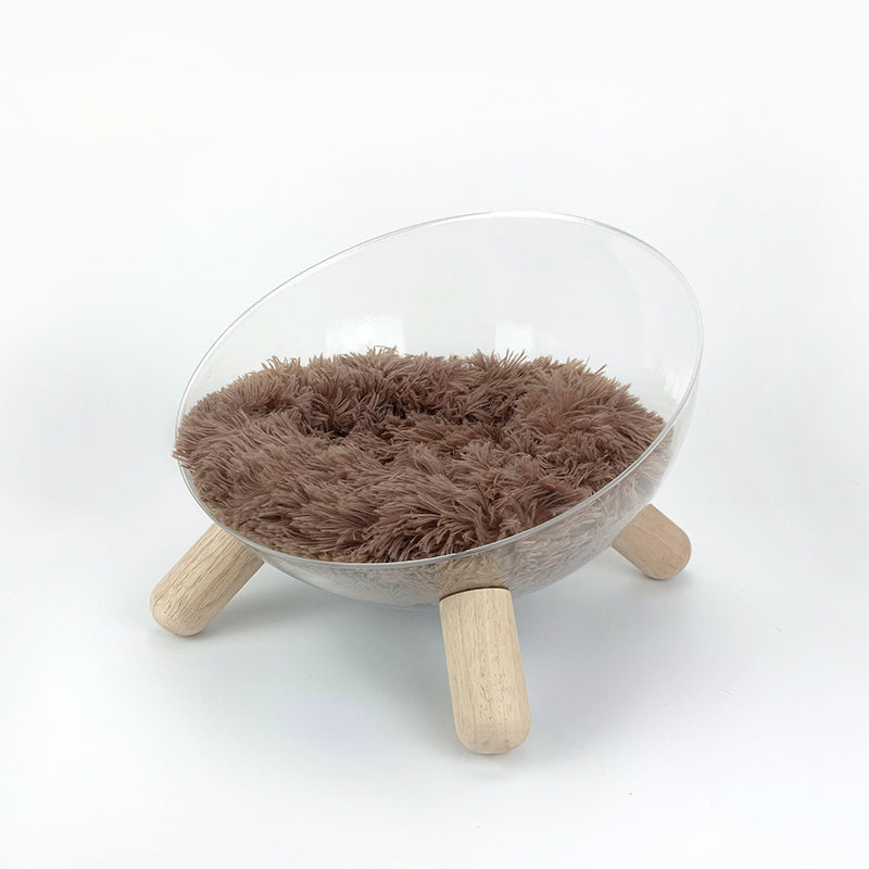 Contemporary Scandinavian Round Rubberwood PET Iron Clear Cat Bed For Bedroom