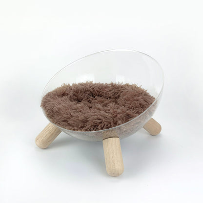 Contemporary Scandinavian Round Rubberwood PET Iron Clear Cat Bed For Bedroom
