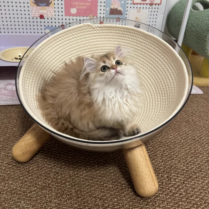 Contemporary Scandinavian Round Rubberwood PET Iron Clear Cat Bed For Bedroom