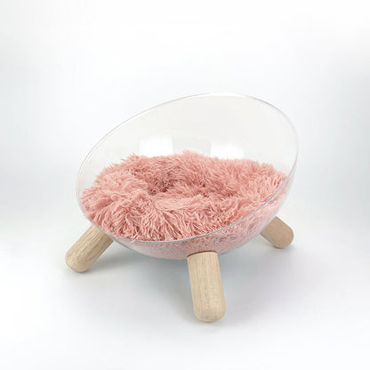 Contemporary Scandinavian Round Rubberwood PET Iron Clear Cat Bed For Bedroom