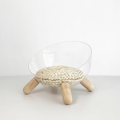Contemporary Scandinavian Round Rubberwood PET Iron Clear Cat Bed For Bedroom