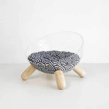 Contemporary Scandinavian Round Rubberwood PET Iron Clear Cat Bed For Bedroom
