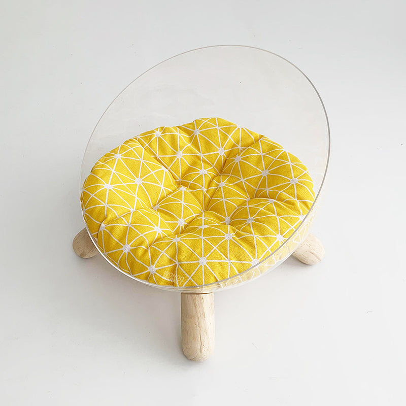 Contemporary Scandinavian Round Rubberwood PET Iron Clear Cat Bed For Bedroom
