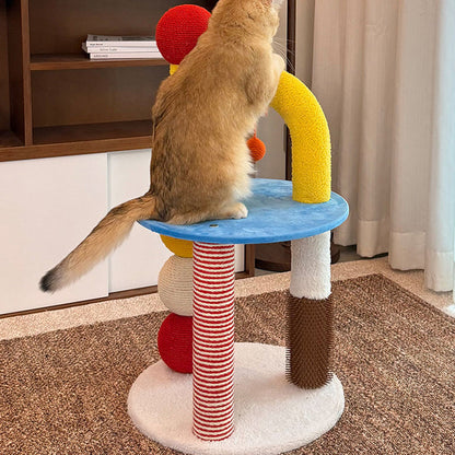Contemporary Creative Round Medium-Density Fiberboard Velvet Fabric Hemp Rope Paper Tube Cat Tree 2-Tier For Living Room