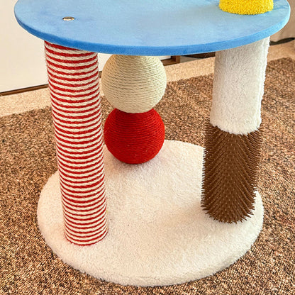 Contemporary Creative Round Medium-Density Fiberboard Velvet Fabric Hemp Rope Paper Tube Cat Tree 2-Tier For Living Room