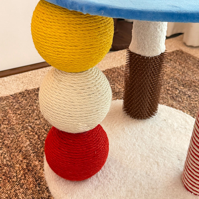 Contemporary Creative Round Medium-Density Fiberboard Velvet Fabric Hemp Rope Paper Tube Cat Tree 2-Tier For Living Room