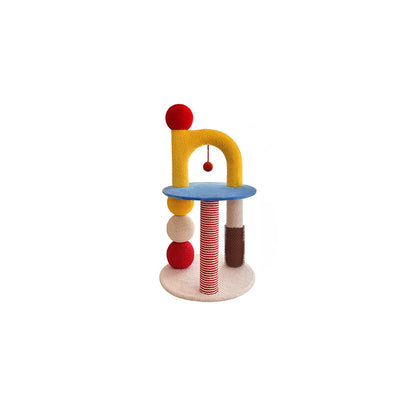 Contemporary Creative Round Medium-Density Fiberboard Velvet Fabric Hemp Rope Paper Tube Cat Tree 2-Tier For Living Room