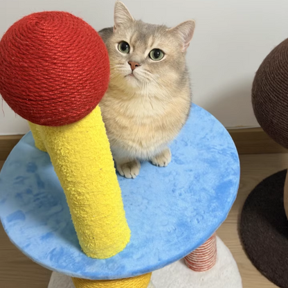 Contemporary Creative Round Medium-Density Fiberboard Velvet Fabric Hemp Rope Paper Tube Cat Tree 2-Tier For Living Room