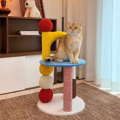 Contemporary Creative Round Medium-Density Fiberboard Velvet Fabric Hemp Rope Paper Tube Cat Tree 2-Tier For Living Room