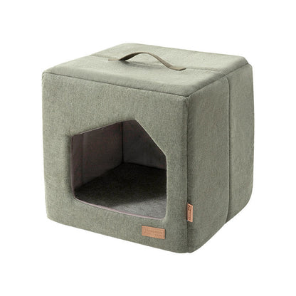 Contemporary Scandinavian Square Linen Fabric Sponge Cat Bed For Living Room