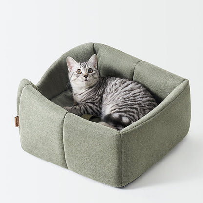 Contemporary Scandinavian Square Linen Fabric Sponge Cat Bed For Living Room