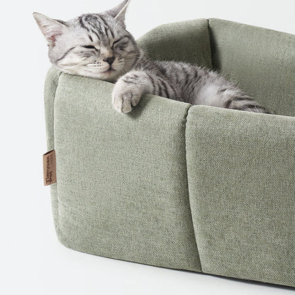 Contemporary Scandinavian Square Linen Fabric Sponge Cat Bed For Living Room