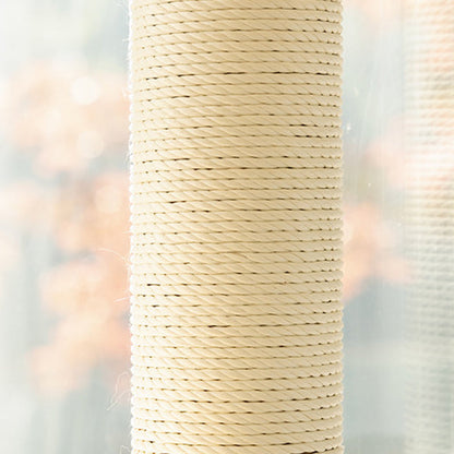 Contemporary Scandinavian Round Rubberwood Solid Wood Kraft Paper Rope Cat Tree 3-Tier For Living Room