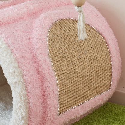 Contemporary Creative Round Multi-Layer Solid Wood Panel Natural Fruitwood Velvet Fabric Sisal Cat Tree 2-Tier For Living Room