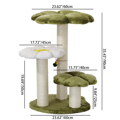 Contemporary Creative Round Particleboard Velvet Fabric Sisal Cat Tree 3-Tier For Living Room