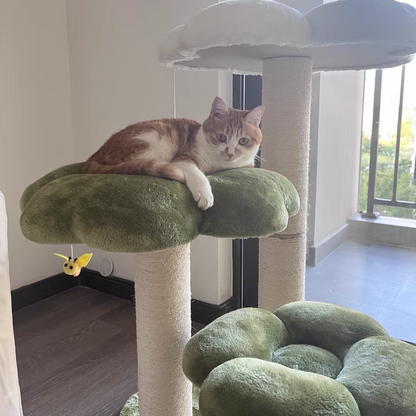 Contemporary Creative Round Particleboard Velvet Fabric Sisal Cat Tree 3-Tier For Living Room