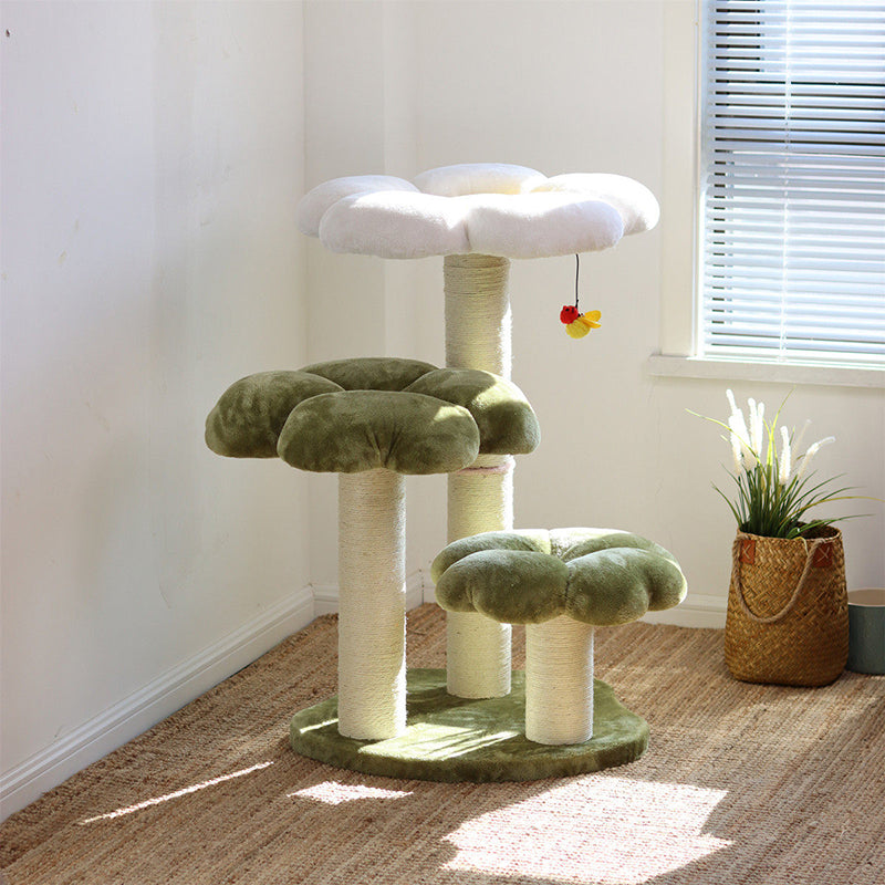 Contemporary Creative Round Particleboard Velvet Fabric Sisal Cat Tree 3-Tier For Living Room