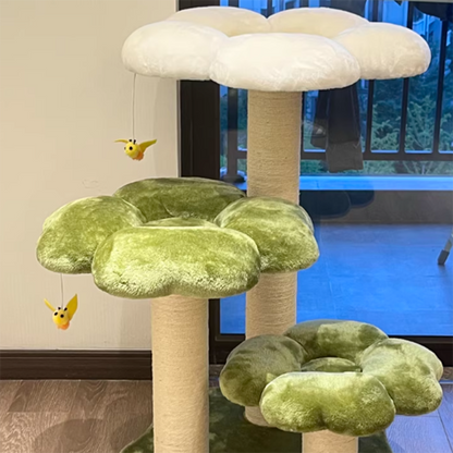 Contemporary Creative Round Particleboard Velvet Fabric Sisal Cat Tree 3-Tier For Living Room