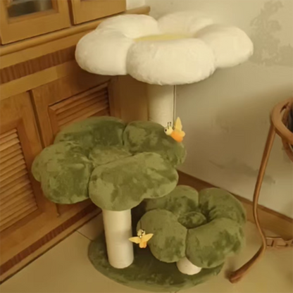 Contemporary Creative Round Particleboard Velvet Fabric Sisal Cat Tree 3-Tier For Living Room