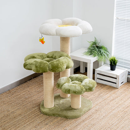 Contemporary Creative Round Particleboard Velvet Fabric Sisal Cat Tree 3-Tier For Living Room