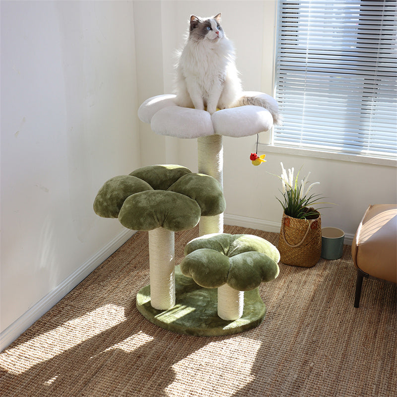 Contemporary Creative Round Particleboard Velvet Fabric Sisal Cat Tree 3-Tier For Living Room
