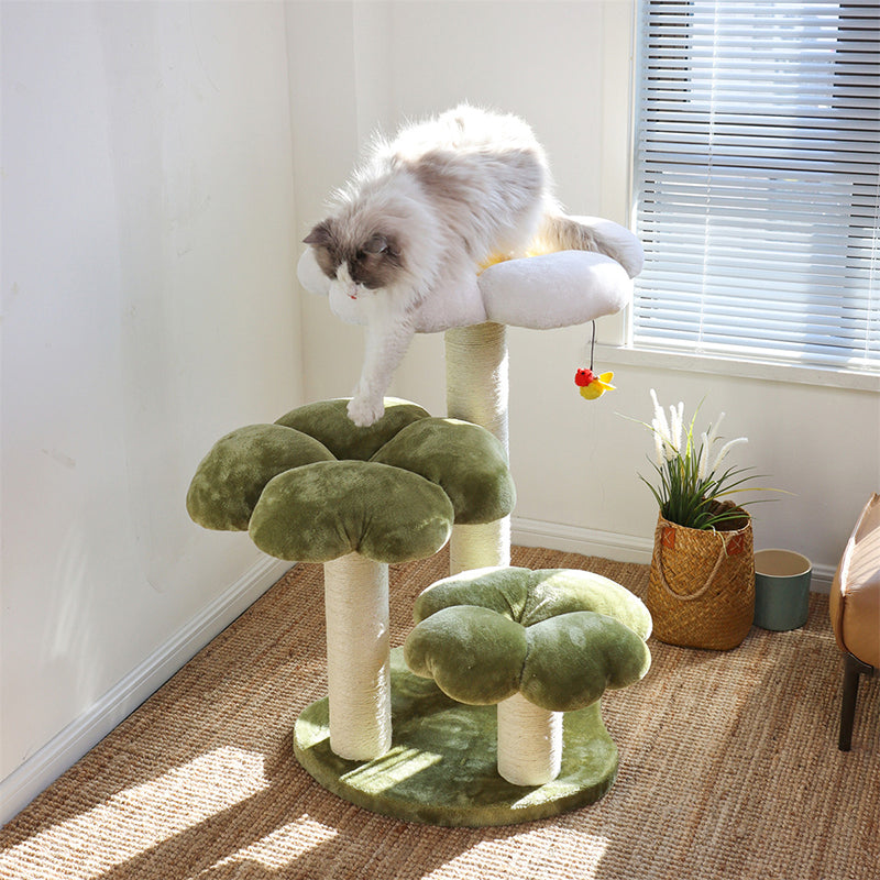 Contemporary Creative Round Particleboard Velvet Fabric Sisal Cat Tree 3-Tier For Living Room