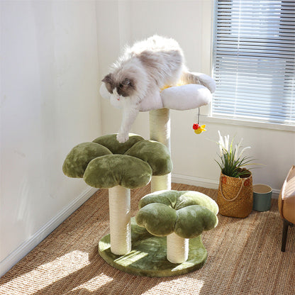 Contemporary Creative Round Particleboard Velvet Fabric Sisal Cat Tree 3-Tier For Living Room