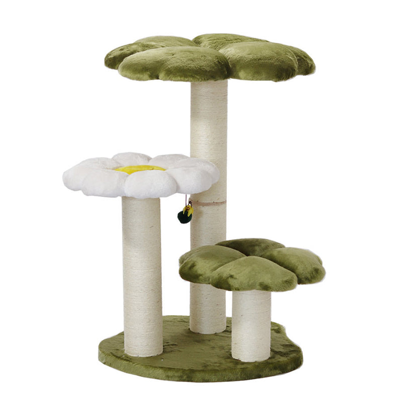 Contemporary Creative Round Particleboard Velvet Fabric Sisal Cat Tree 3-Tier For Living Room