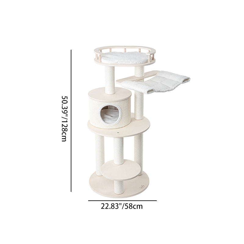 Contemporary Scandinavian Round Multi-Layer Solid Wood Panel Particleboard Fiberboard Velvet Fabric Paper Rope Paper Tube Cat Tree 5-Tier For Living Room