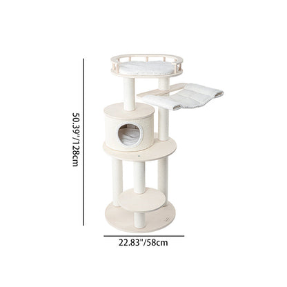 Contemporary Scandinavian Round Multi-Layer Solid Wood Panel Particleboard Fiberboard Velvet Fabric Paper Rope Paper Tube Cat Tree 5-Tier For Living Room