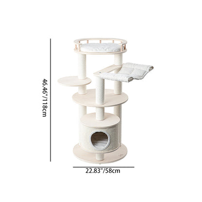 Contemporary Scandinavian Round Multi-Layer Solid Wood Panel Particleboard Fiberboard Velvet Fabric Paper Rope Paper Tube Cat Tree 5-Tier For Living Room